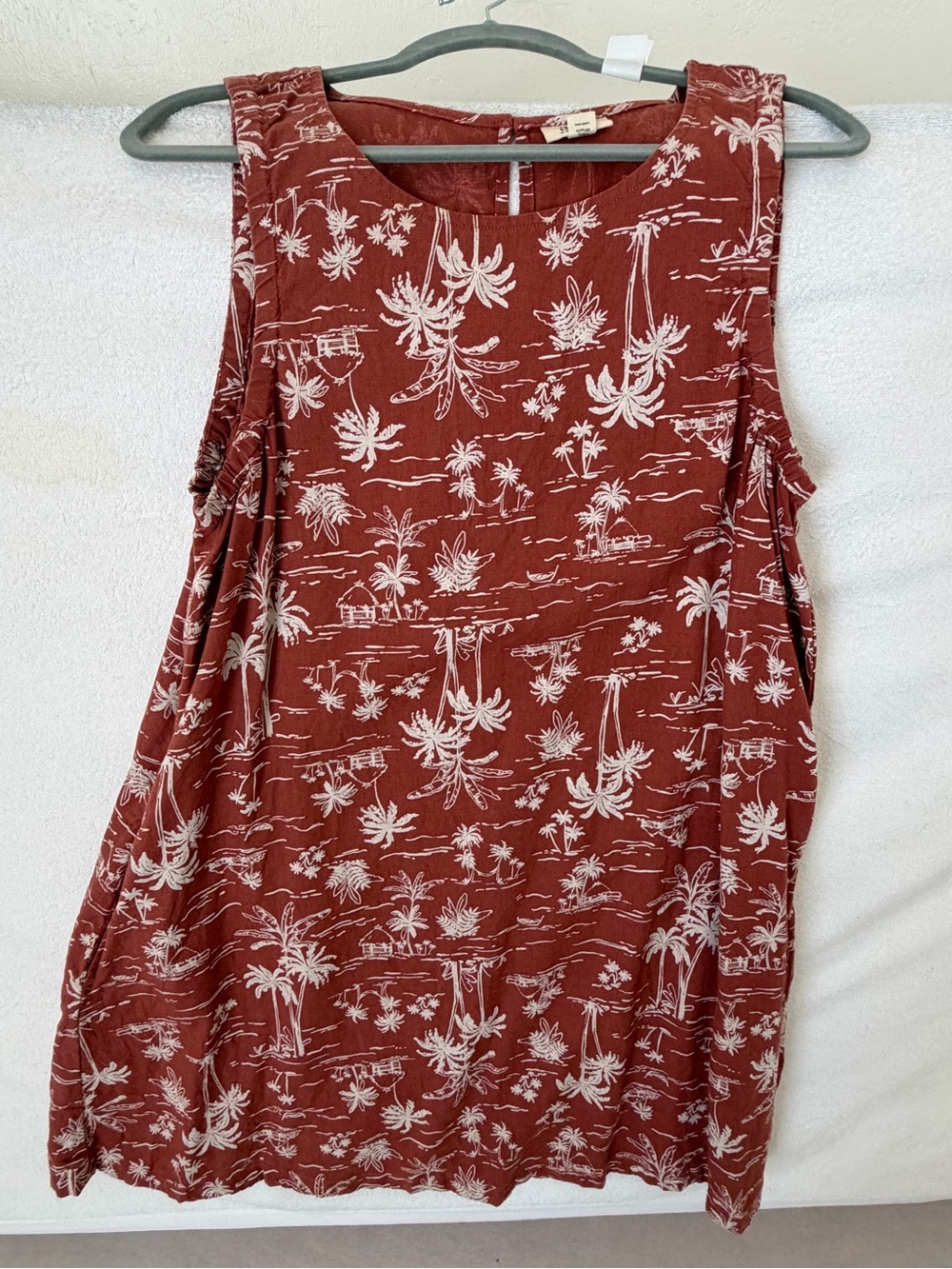 Women's Rust Palm-Print Sleeveless Tank Dress